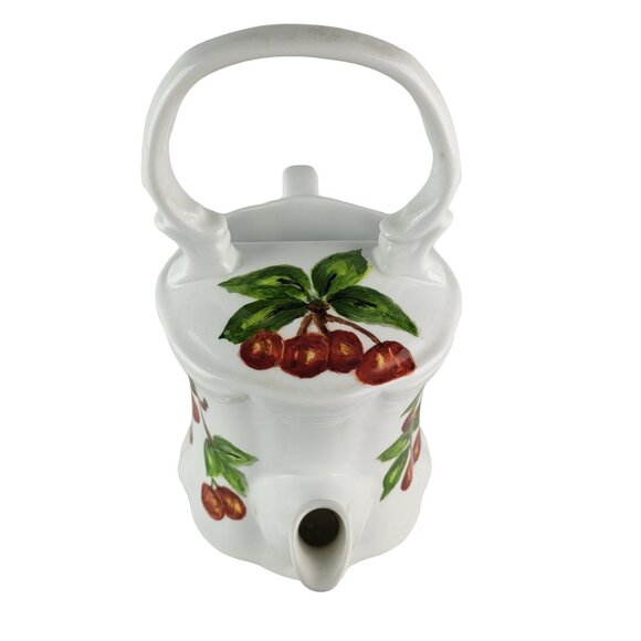 Cherry Ceramic Garden Hand Painted Watering Can Country Cottage Farmhouse Décor - Picture 7 of 12